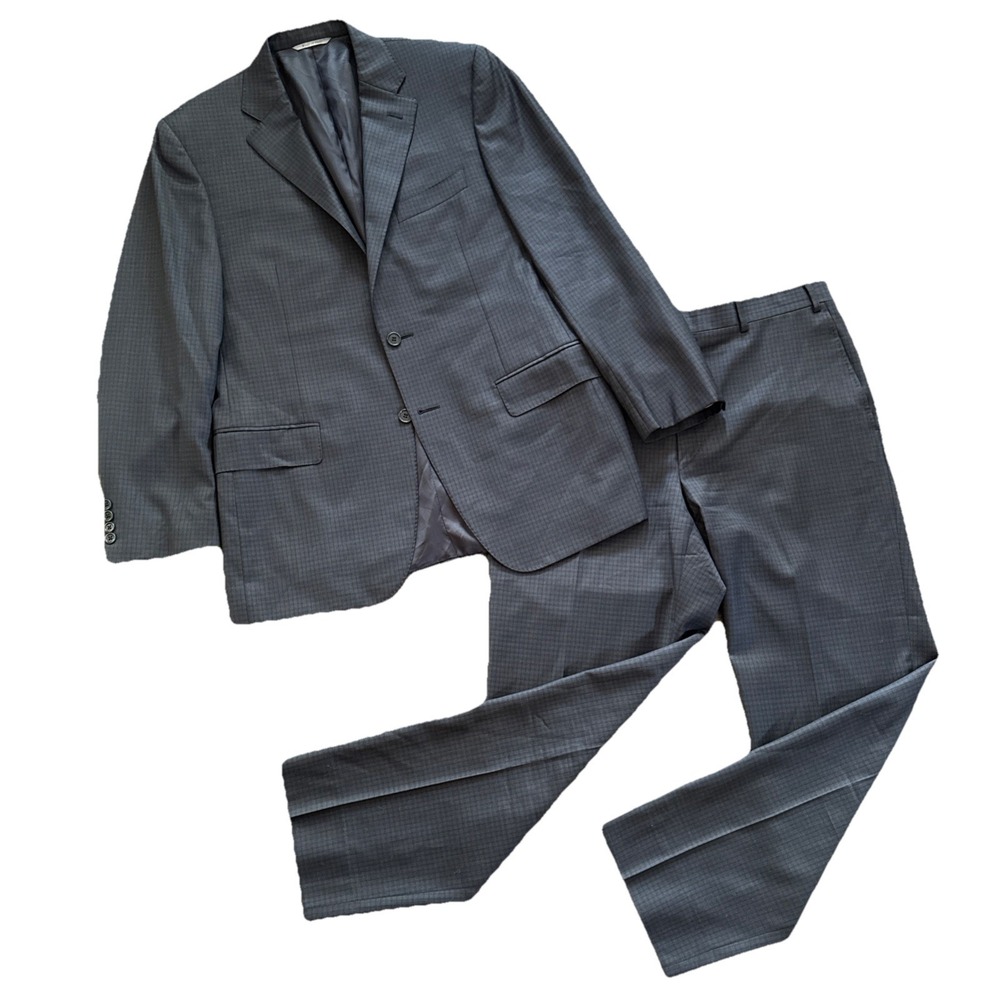 Canali Wool Suit Men 40R Gray Micro Check 33x29 Pants Made in Italy IT 50